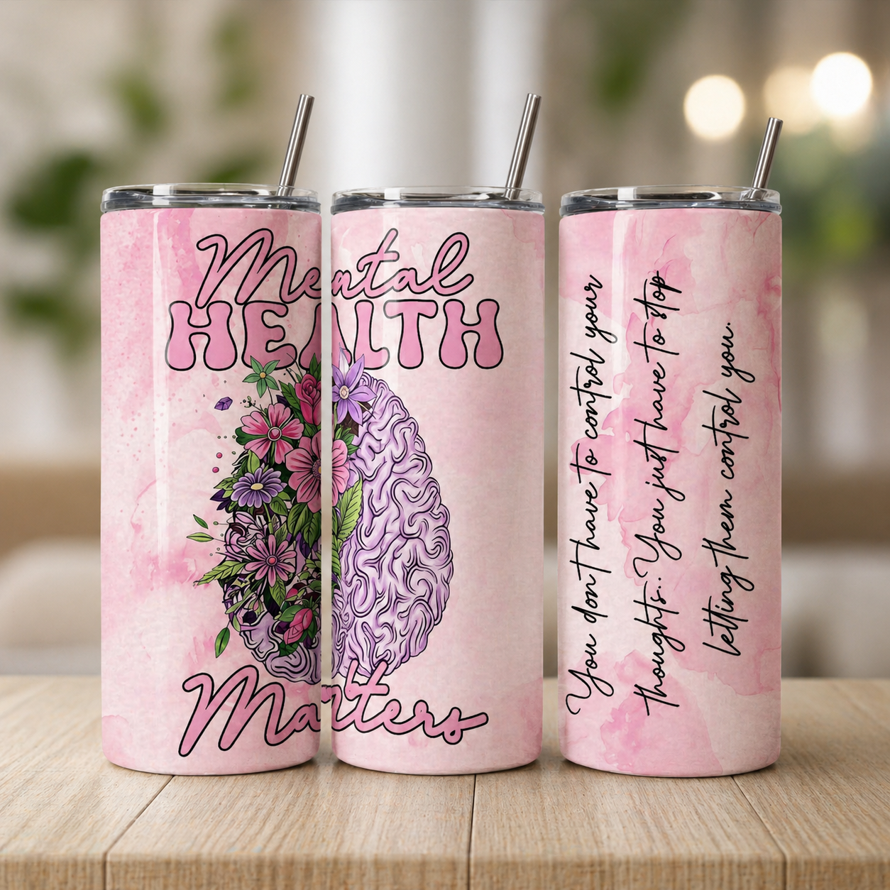 Mental Health Matters Skinny Tumbler with Straw | Positive Affirmation Stainless Steel Travel Cup | Self Care Gift