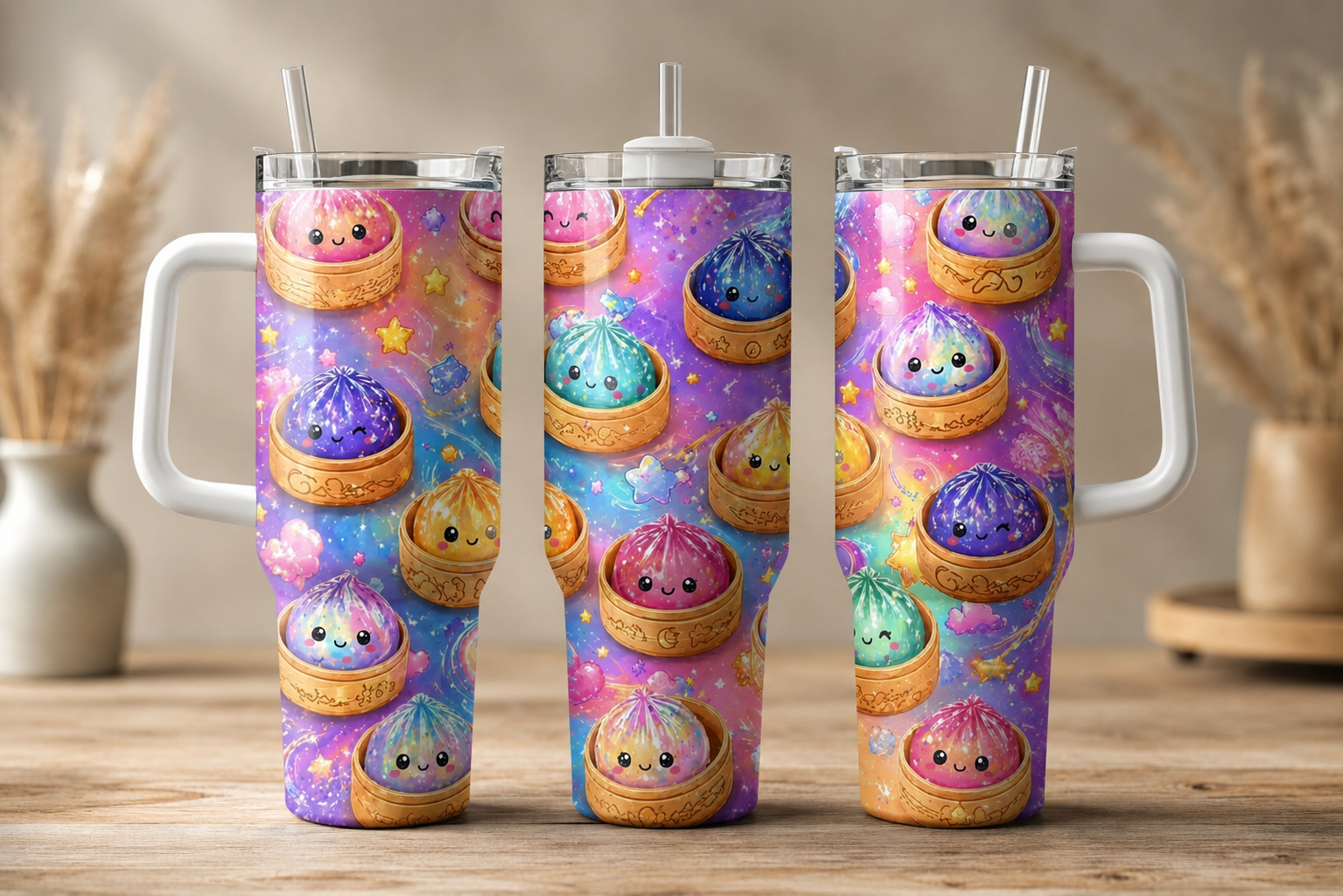 40oz Squishy Dumpling Tumbler with Handle | Cute Stanley Style Insulated Travel Cup with Straw
