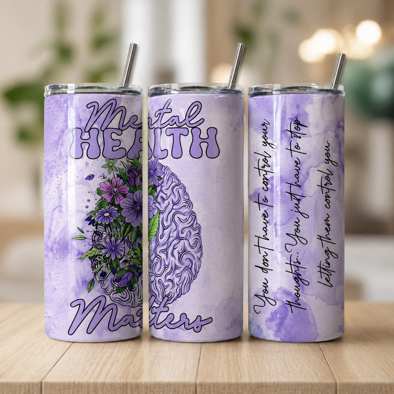 Mental Health Matters Skinny Tumbler with Straw | Positive Affirmation Stainless Steel Travel Cup | Self Care Gift