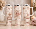 Coquette Aesthetic 40oz Tumbler with Handle & Straw | Pink Bow, Floral & Luxury Inspired Insulated Travel Cup