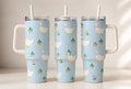 Blue Gingham Goose 40oz Tumbler with Handle & Straw | Farmhouse Duck Aesthetic Insulated Travel Cup