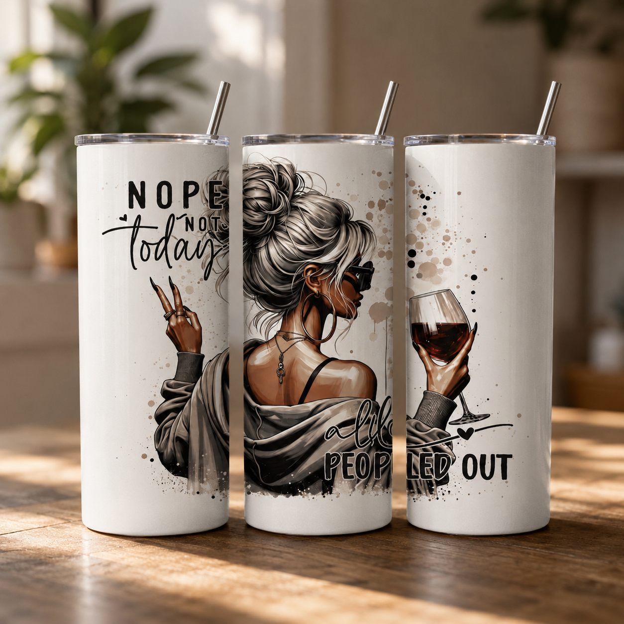 Funny 20oz Skinny Tumbler | Nope Not Today Insulated Travel Cup