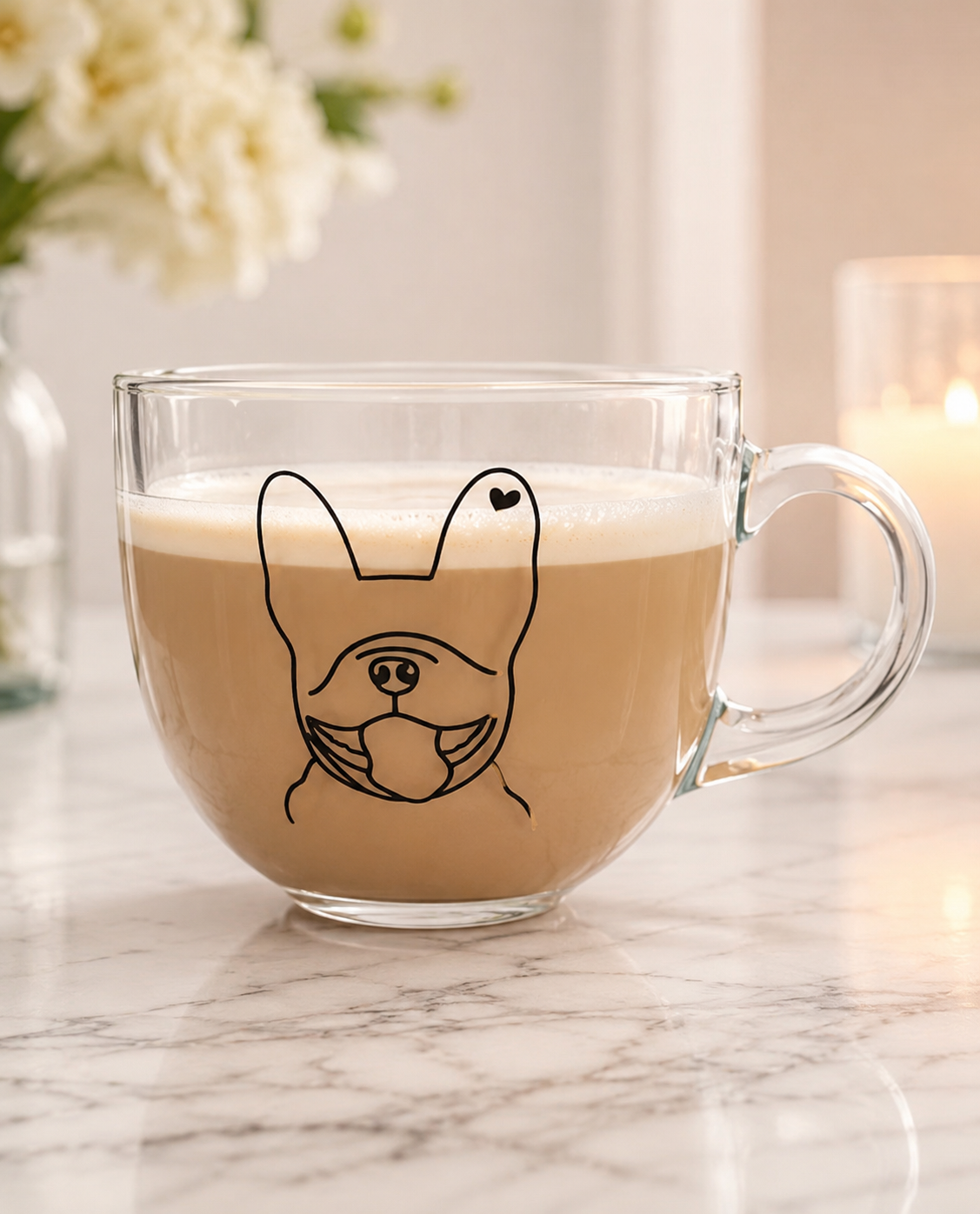 Personalised Dog Glass Cappuccino Mug | Custom Pet Breed Glass Coffee Cup | Dog Lover Gift UK
