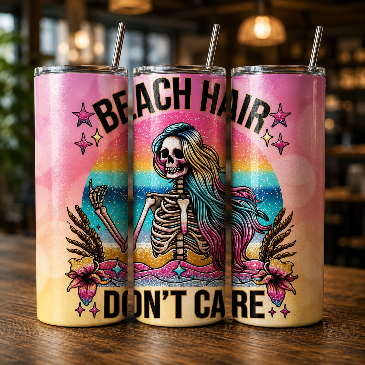 Beach Hair Don’t Care 20oz Skinny Tumbler | Gothic Summer Travel Cup | Insulated Stainless Steel Tumbler UK