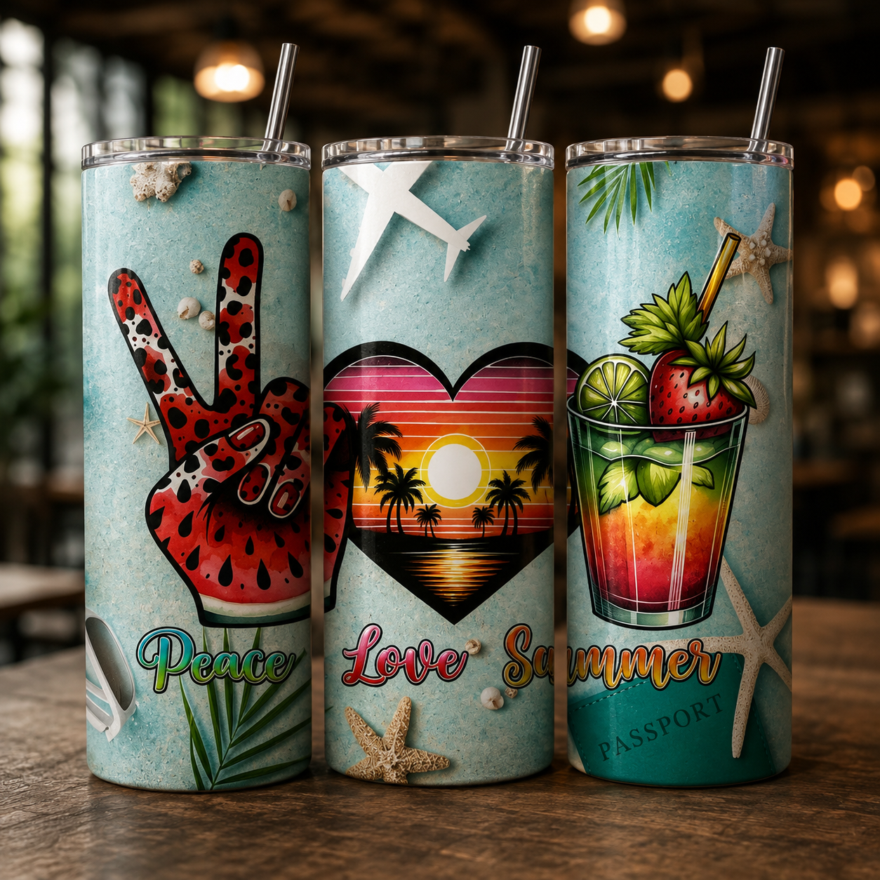 Summer 20oz Skinny Tumbler | Peace Love Summer Travel Cup | Insulated Stainless Steel Tumbler UK