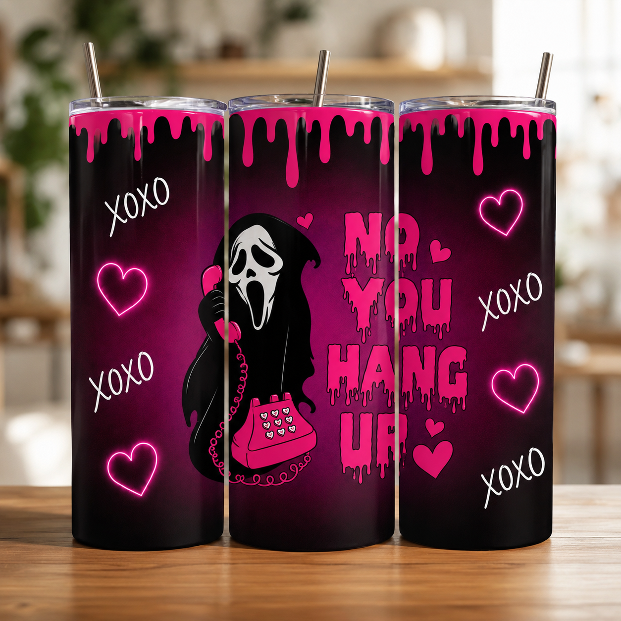 Ghost Face Inspired 20oz Skinny Tumbler | Pink Horror Aesthetic Stainless Steel Travel Cup