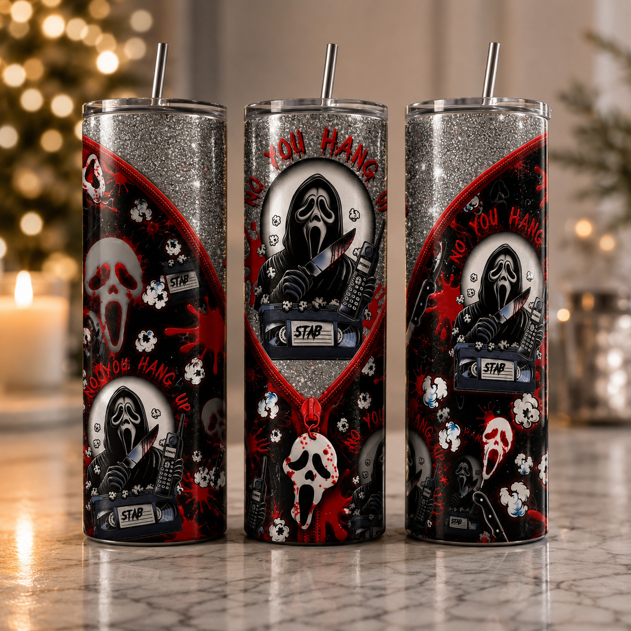 Ghost Face Inspired 20oz Skinny Tumbler | Horror Movie Insulated Travel Cup