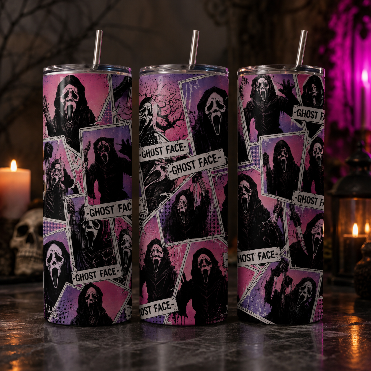 Ghost Face Inspired 20oz Skinny Tumbler | Horror Movie Insulated Stainless Steel Travel Cup