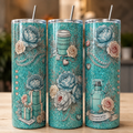 Luxury Blue Floral 20oz Skinny Tumbler | Glam Insulated Stainless Steel Travel Cup