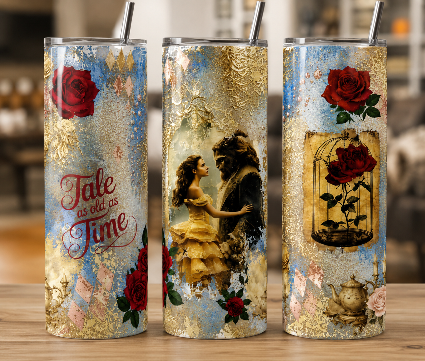 Beauty And The Beast Inspired 20oz Skinny Tumbler | Fairytale Insulated Stainless Steel Travel Cup