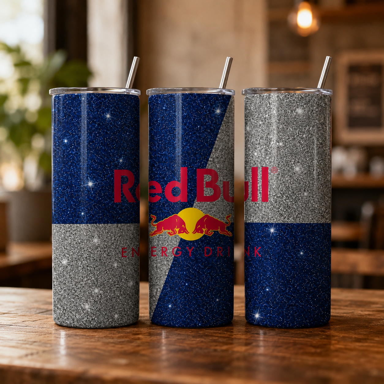 Red Bull Inspired 20oz Skinny Tumbler | Glitter Stainless Steel Travel Cup