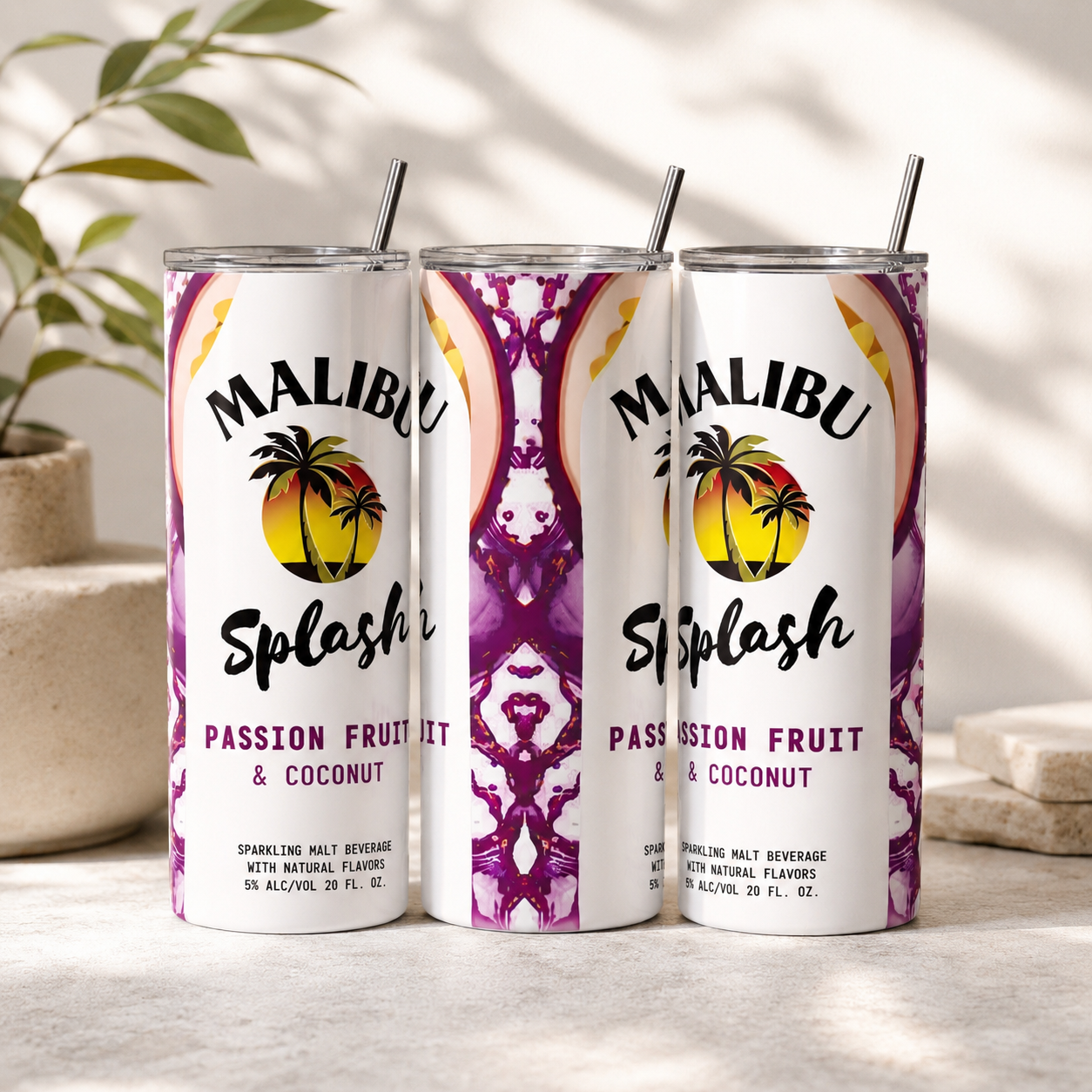 Malibu Splash Passion Fruit Inspired 20oz Skinny Tumbler | Tropical Stainless Steel Travel Cup