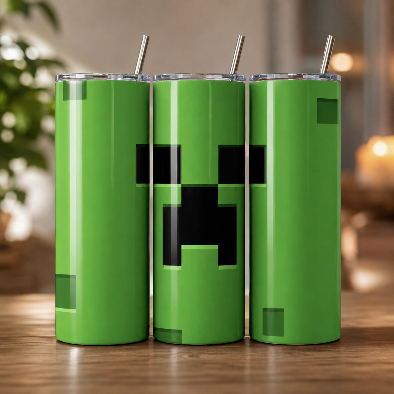 Minecraft Creeper Inspired 20oz Skinny Tumbler | Gaming Stainless Steel Travel Cup with Straw