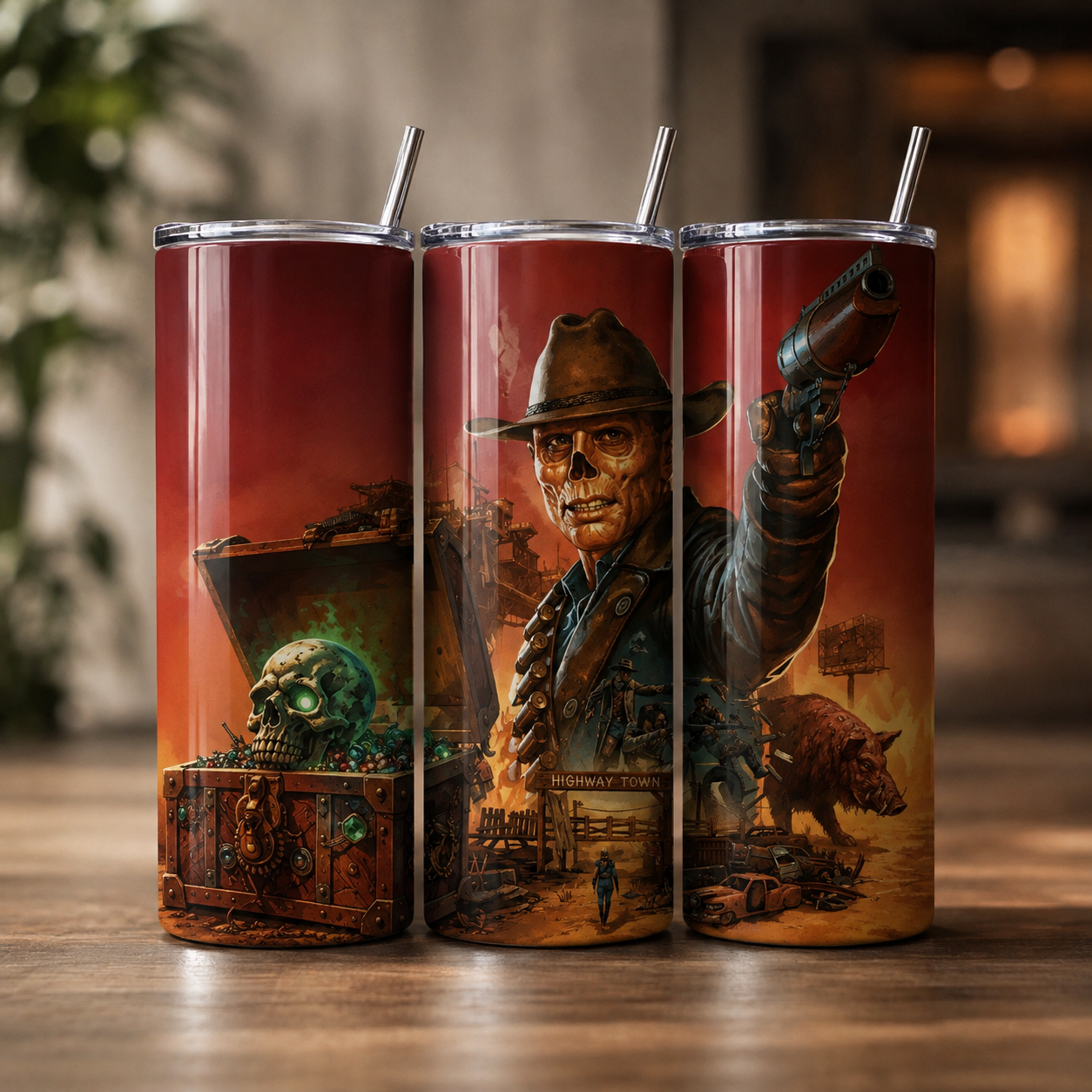 Fallout: New Vegas Inspired 20oz Skinny Tumbler | NCR Gaming Stainless Steel Travel Cup with Straw