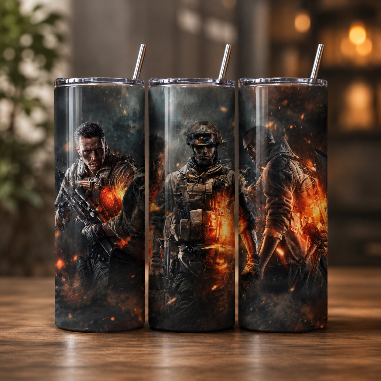 Battlefield Inspired 20oz Skinny Tumbler | Military Gaming Stainless Steel Travel Cup with Straw