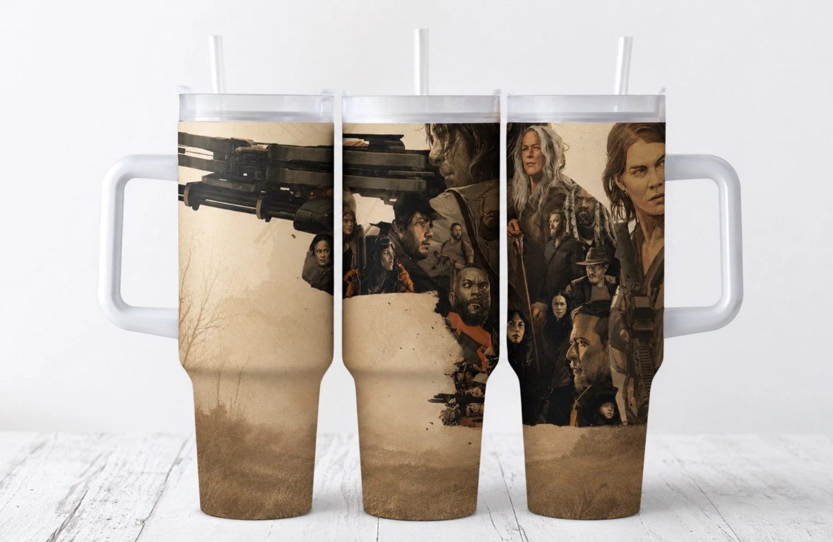 Post-Apocalyptic Survivor Inspired 40oz Tumbler with Handle – Insulated Stainless Steel Travel Cup | Gamer Gift