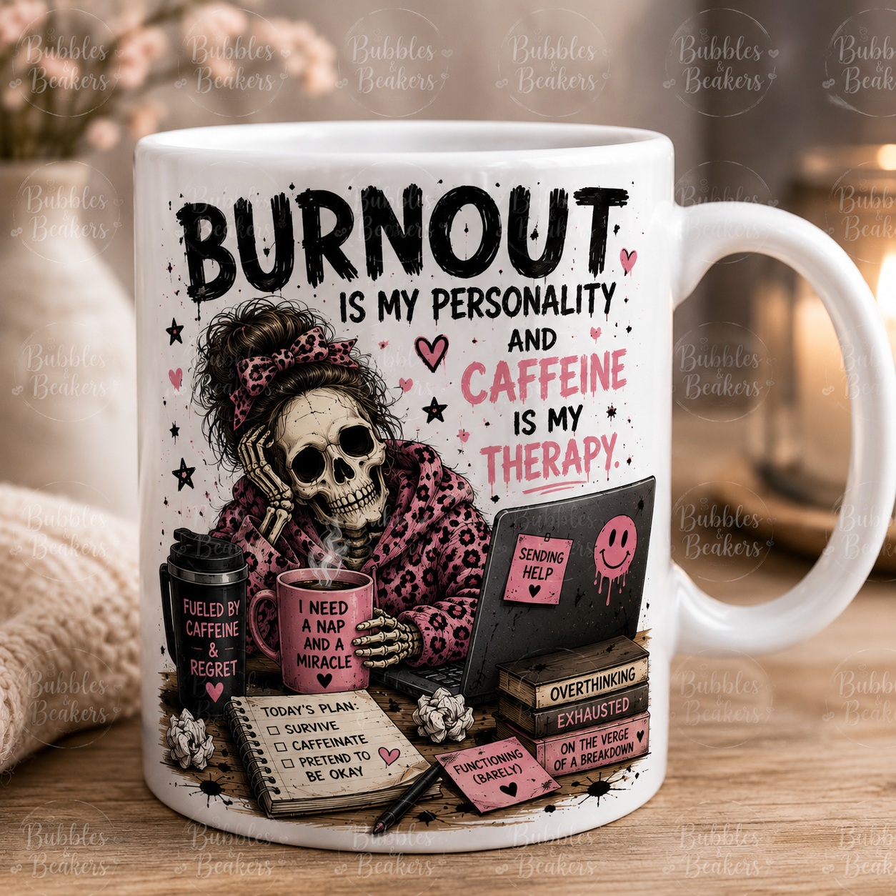 Burnout Is My Personality Mug – Funny Burnout & Caffeine Coffee Mug | Sarcastic Skeleton Ceramic Mug | 11oz Gift
