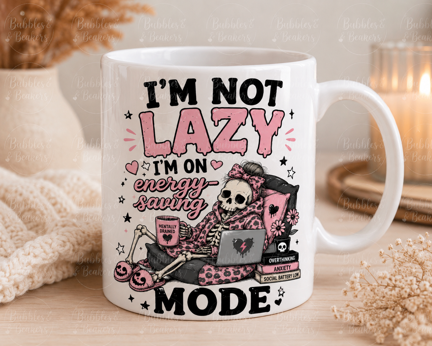 I’m Not Lazy, I’m on Energy Saving Mode Mug – Funny Skeleton Coffee Mug | Gothic Ceramic Mug | 11oz Gift