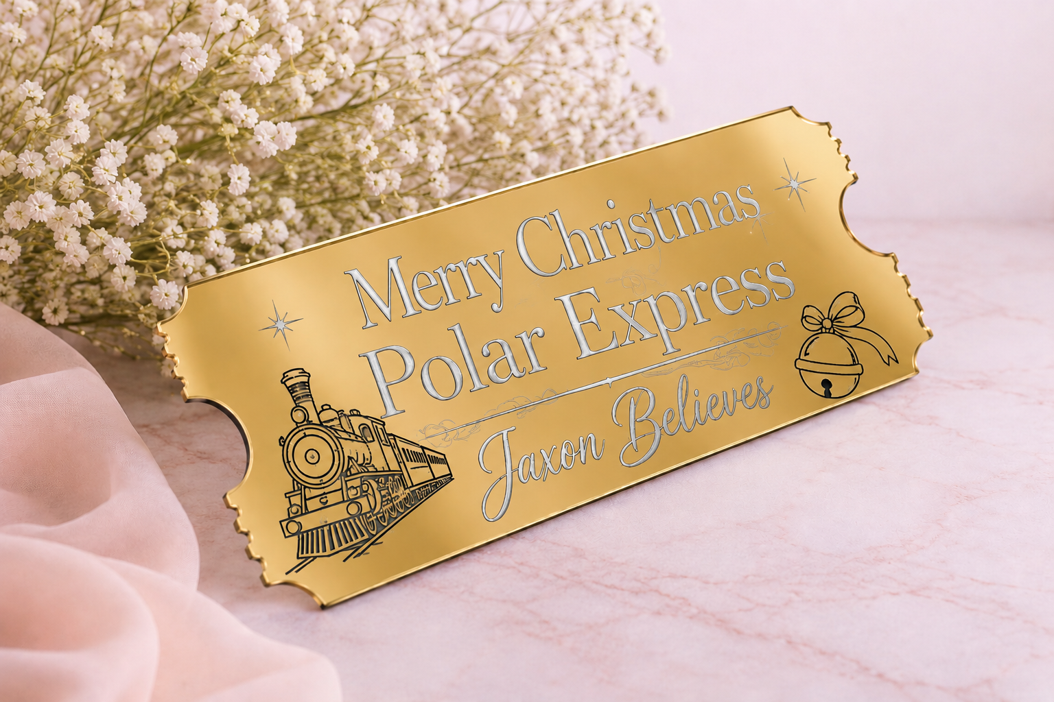 Personalised Polar Express Golden Ticket Plaque | Custom Christmas Keepsake Gift
