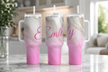Personalised Pink Marble 40oz Tumbler with Handle | Custom Name Insulated Travel Cup with Straw