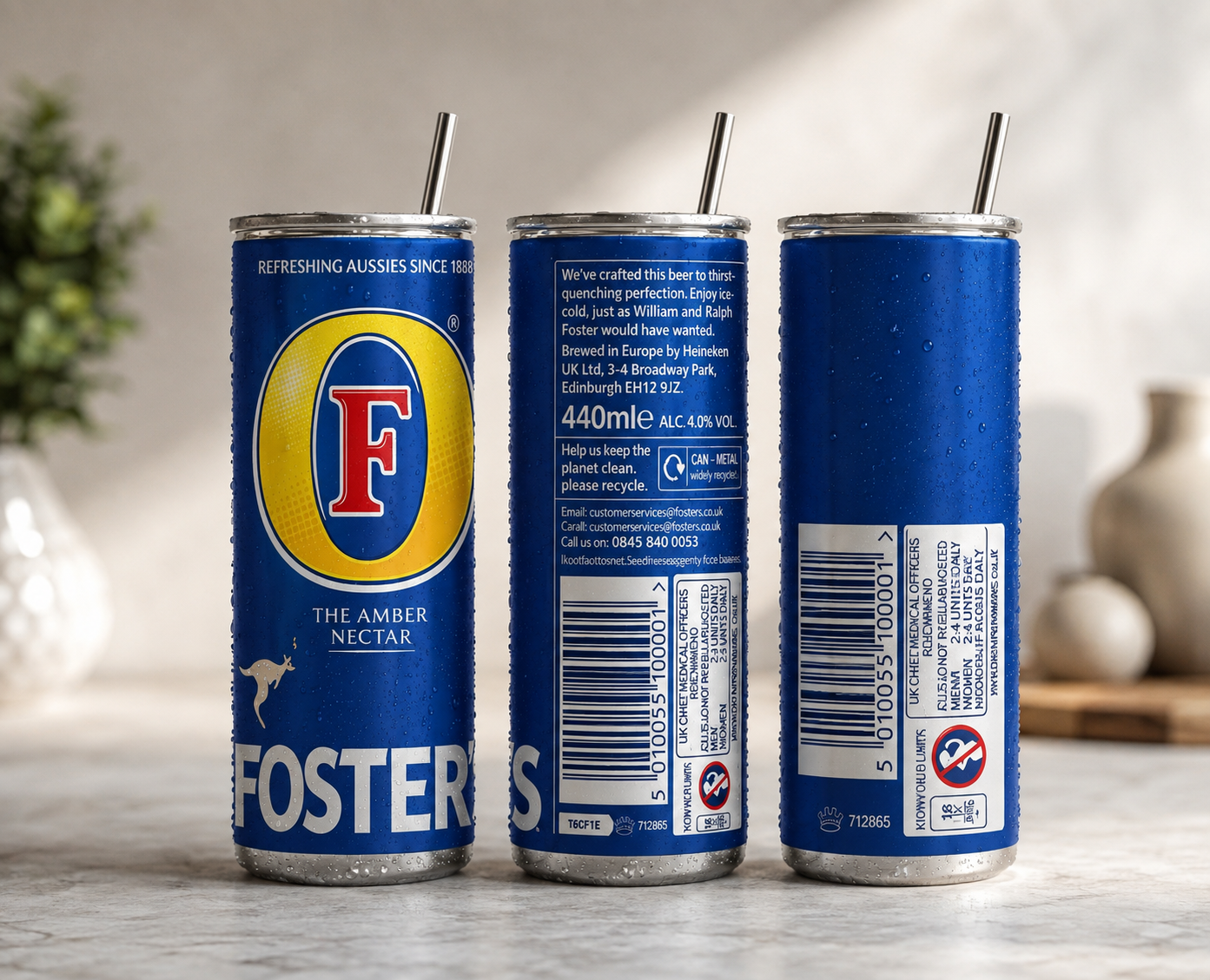 Foster’s Beer Can Tumbler with Straw | 440ml Novelty Insulated Drinks Cup | Beer Can Travel Cup