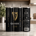 Guinness Inspired Skinny Tumbler with Straw | Stainless Steel Insulated Travel Cup | Novelty Gift