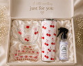 Personalised Cherry Gift Box Set | Cherry Glass Mug, 20oz Tumbler, Room Spray & Cherry Claw Clip | Bubbles and Beakers UK